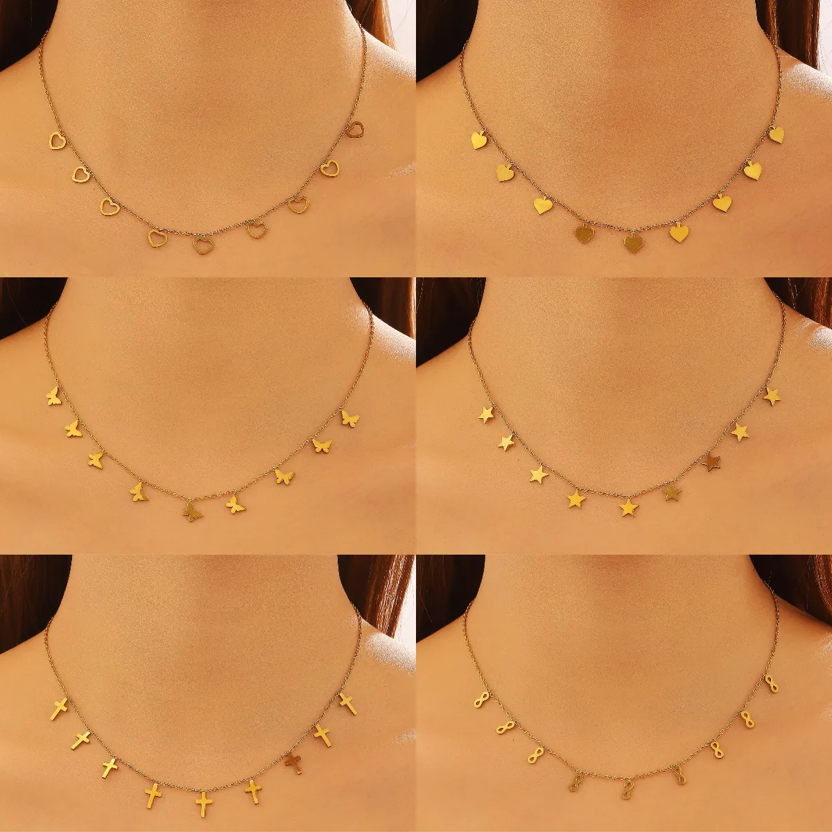 Gold Plated Stainless Steel Multi Pendant Necklace For Women Fashion Heart Star Butterfly Cross Infinity Symbol Jewelry