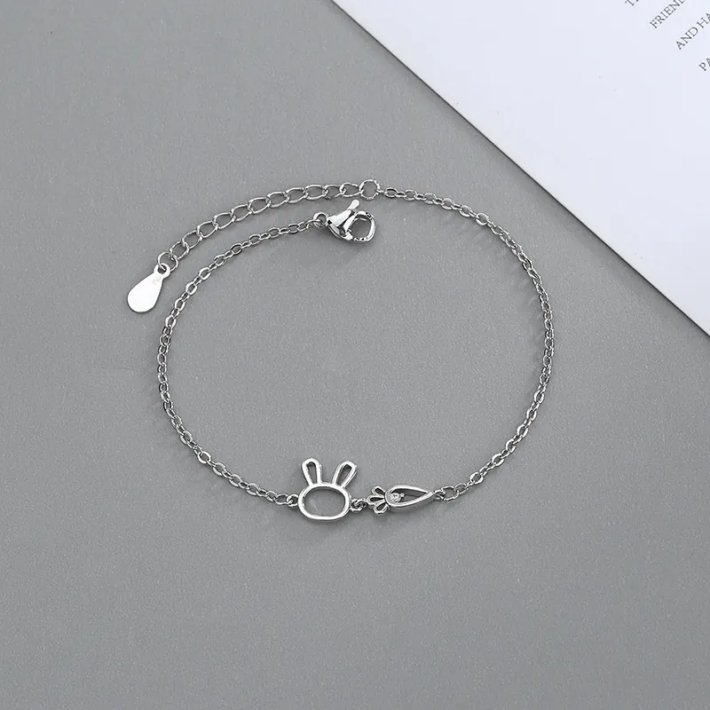 Rabbit Carrot Charm Bracelet Copper Cubic Zirconia Dainty Animal Jewelry Adjustable For Women Girls