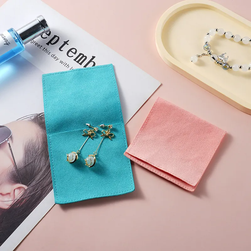 Microfiber Velvet Jewelry Packaging Pouches Envelope Style Flip Top Cover Mini Storage Bags For Earrings Rings