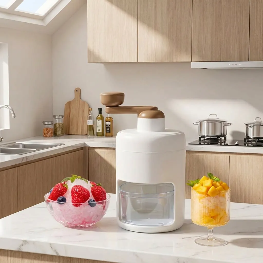 Manueller Eisrasierer Handkurbel Eiszerkleinerer Edelstahlklingen Lebensmittelqualität Kunststoff Tragbarer Smoothie Maker