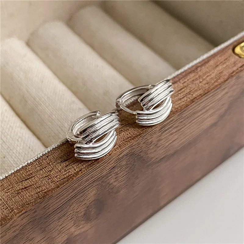 925 Sterling Silver Huggie Hoop Earrings For Women Multi Layer Curved Lines Polished Niche Design Fashion Jewelry
