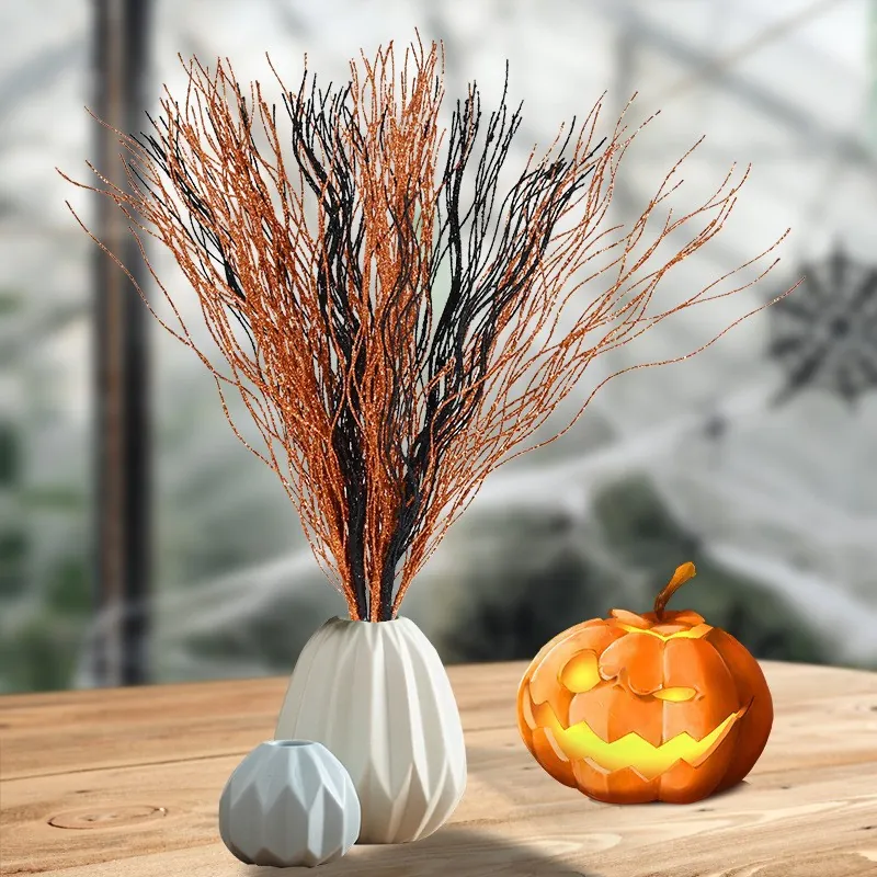 Artificial Glitter Berry Branches Halloween Dragon Beard Decorative Twigs Orange Black Party Supplies Home Vase Ornament
