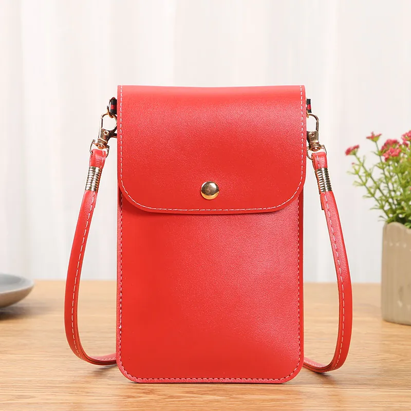 Sac De Téléphone Portable Vertical En Cuir PU Bandoulière Petit Sac À Épaule Avec Fenêtre Tactile Pour Femmes Style Minimaliste