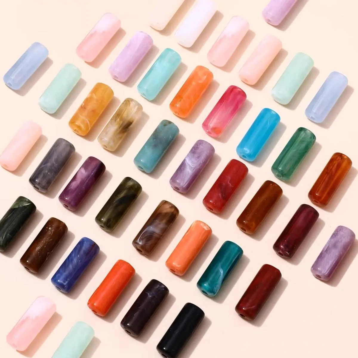 Acrylic Resin Cylindrical Tube Beads Colorful Marble Effect Cloud Tie Dye For DIY Jewelry Making Necklaces Earrings Accessories