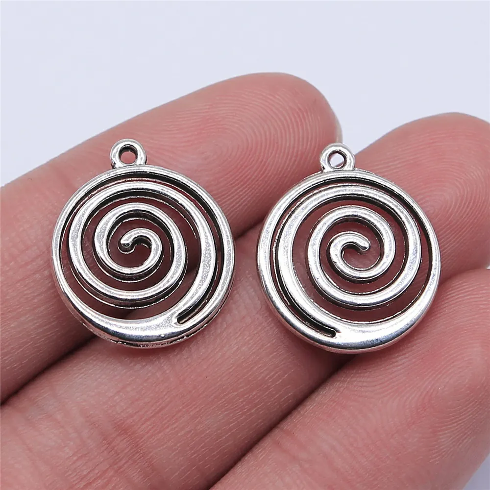Spiral Vortex Round Alloy Charms Ancient Silver Color For DIY Jewelry Making Accessories Geometric Design