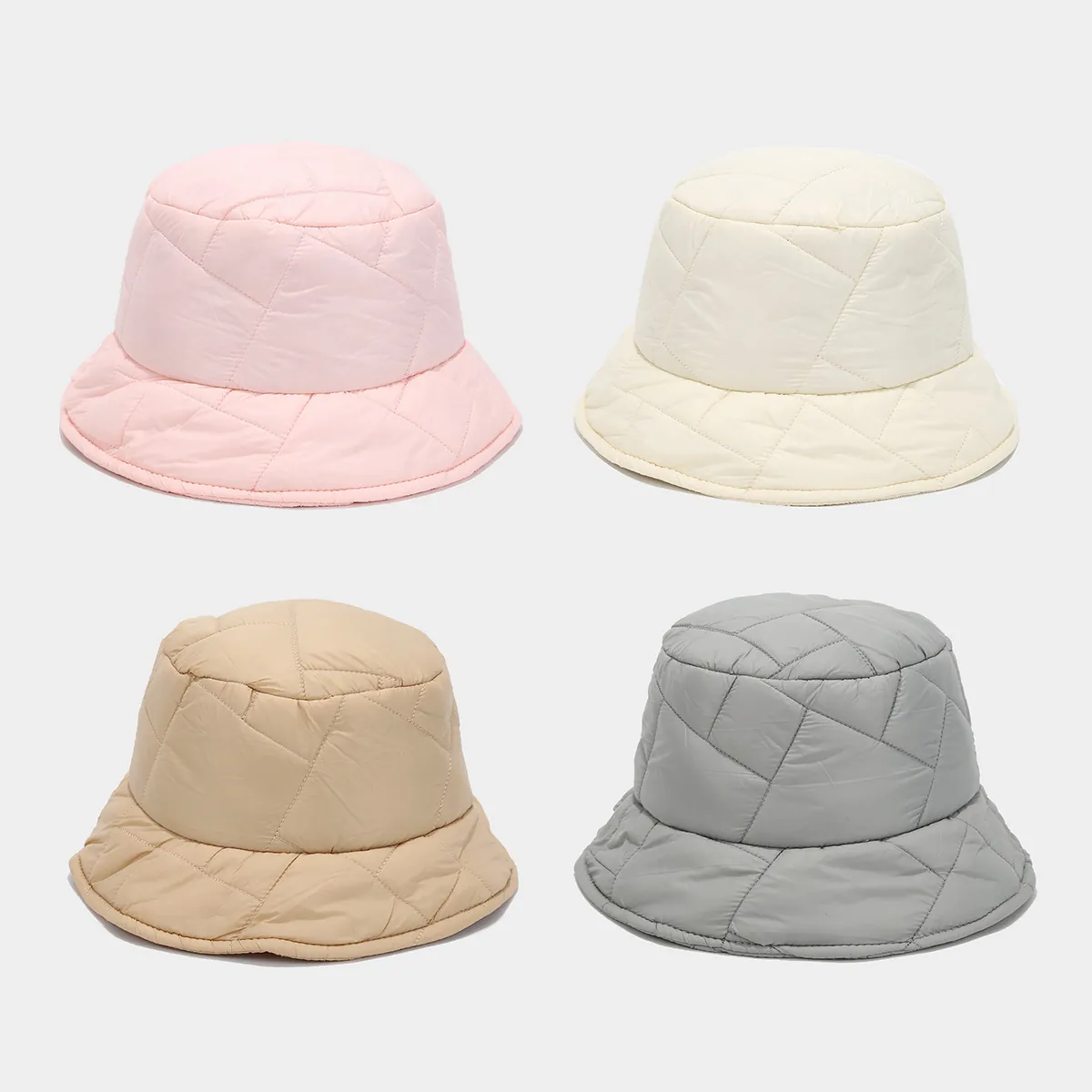 Quilted Padded Bucket Hat Warm Windproof Solid Color Autumn Winter Outdoor Lightweight Basin Hat For Women