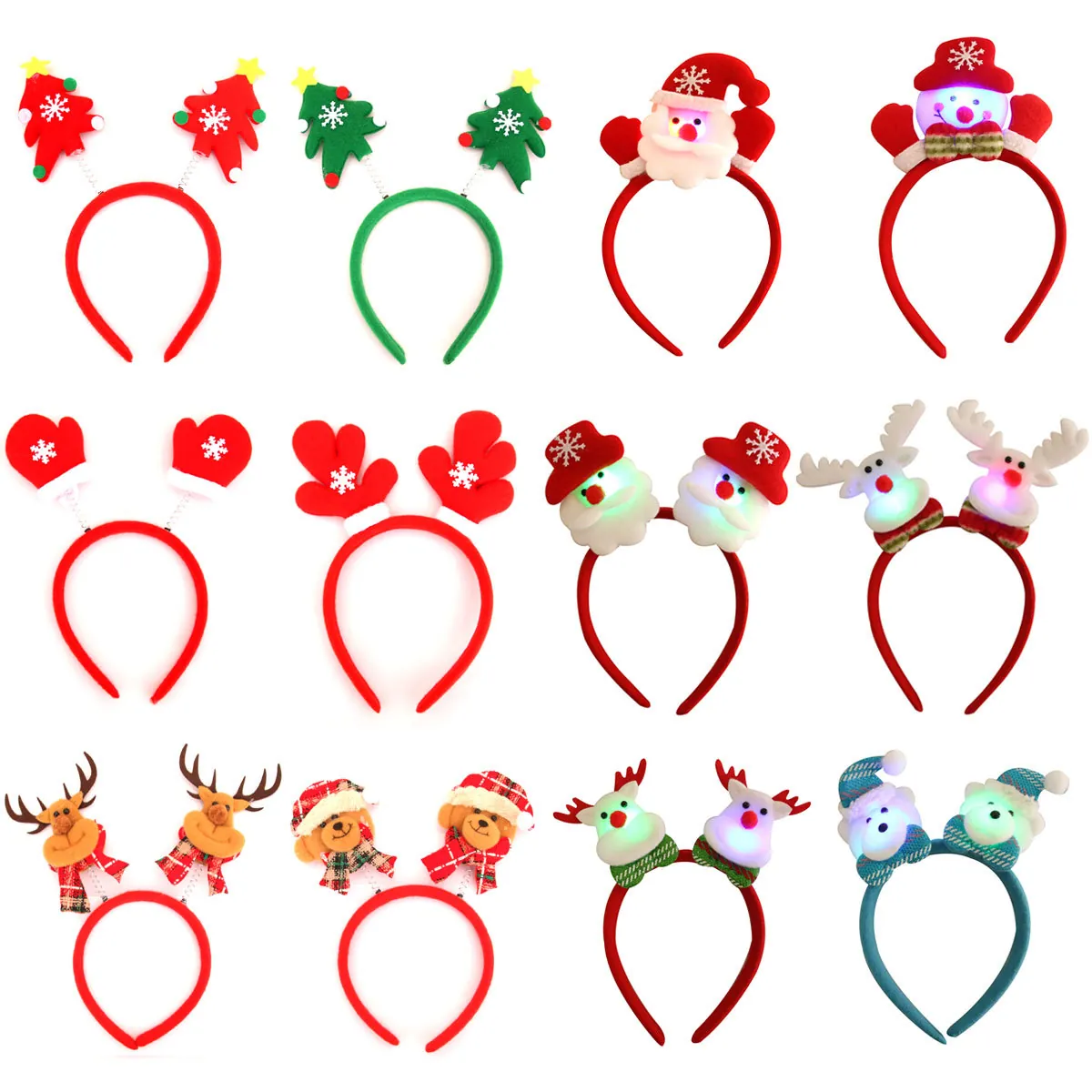 Christmas LED Light Up Headband Reindeer Antlers Santa Claus Snowman Plush Party Favor Costume Accessory For Kids Adults