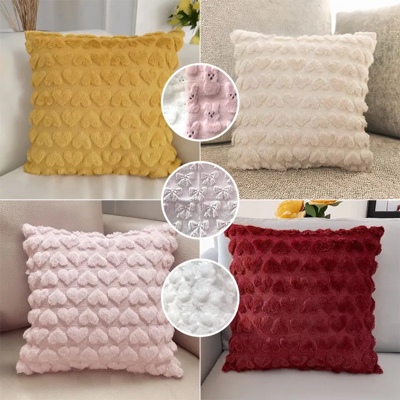 Heart Shaped Cushion Cover Plush Polyester Textured 3D Love Heart Decorative Pillowcase For Sofa Living Room Bedroom