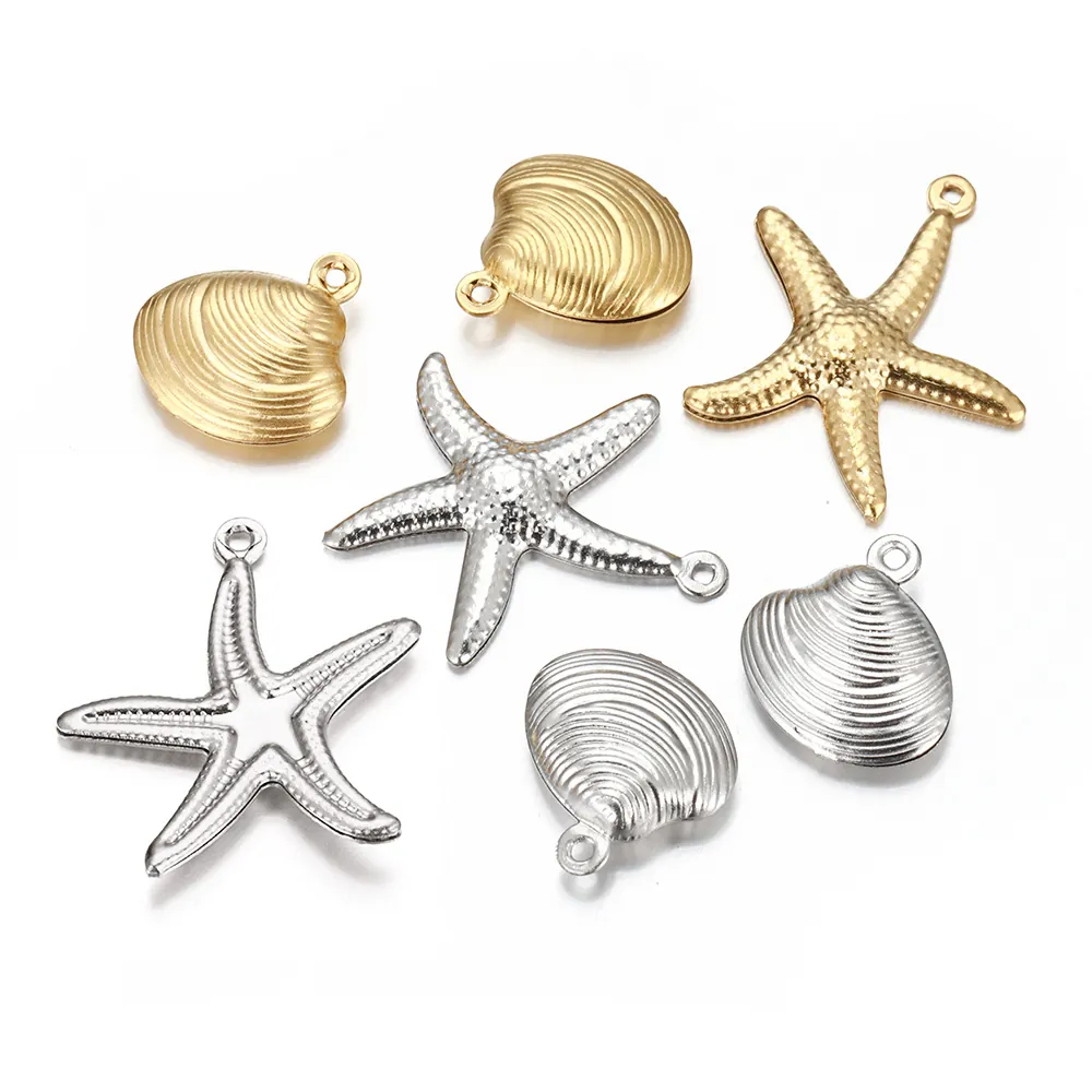 Stainless Steel Starfish Shell Charms 18K Gold Plated Marine Theme Pendants For DIY Necklace Jewelry Making Components