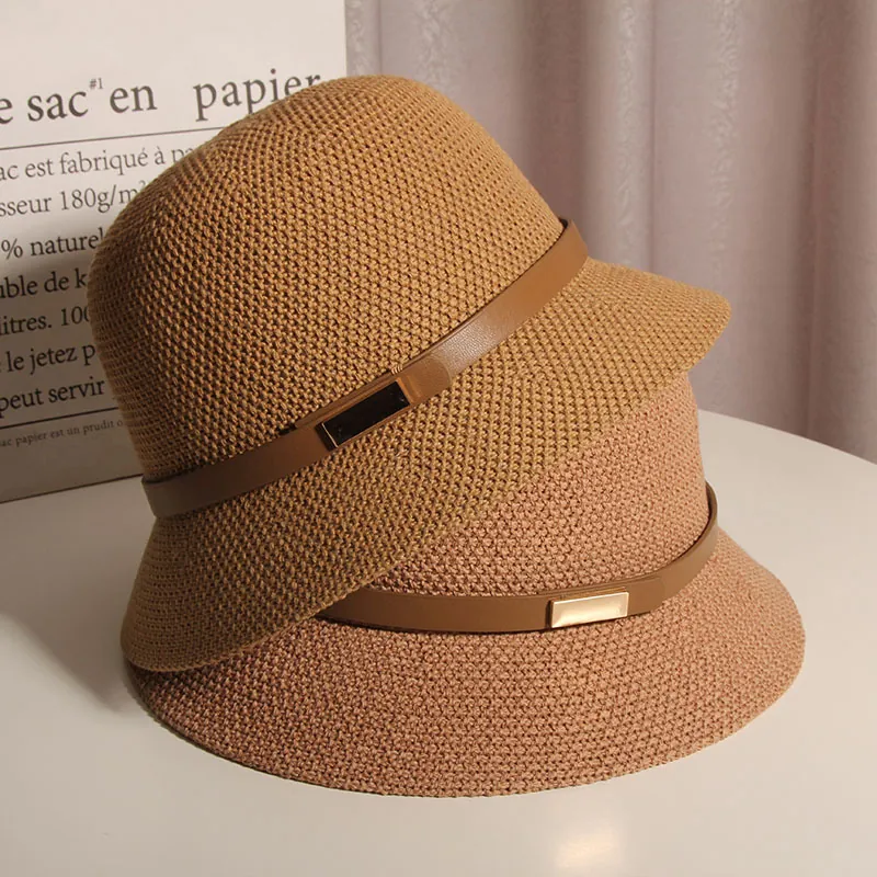 Chapeau Bob En Paille Tricotée Pour Femmes Protection Solaire Été Plage Élégant Respirant Décor Ceinture