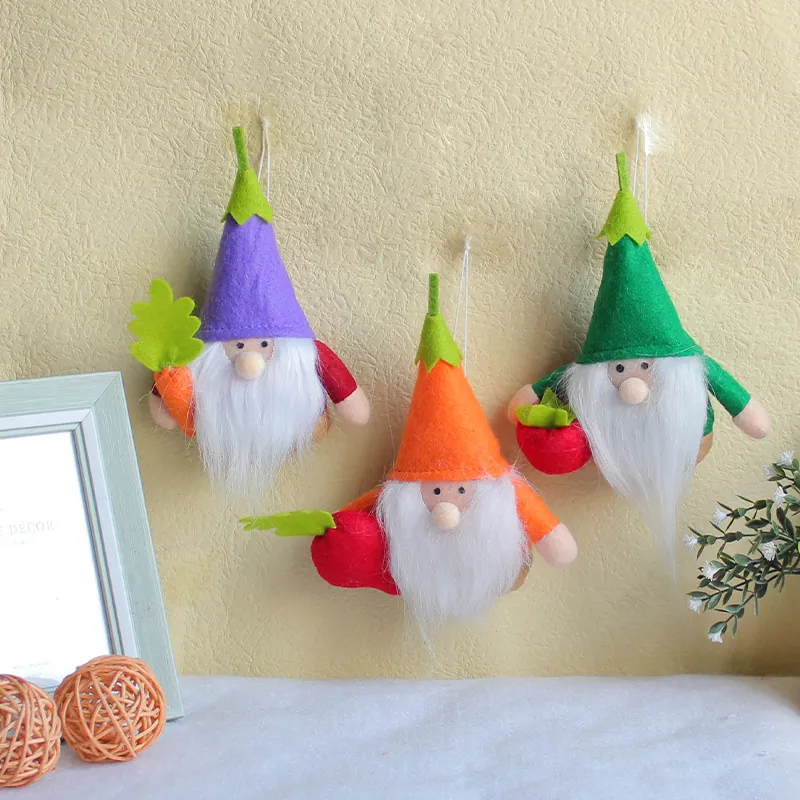 Vegetable Gnome Plush Pendants Felt Long Beard Farmhouse Autumn Harvest Hanging Ornaments Home Decor