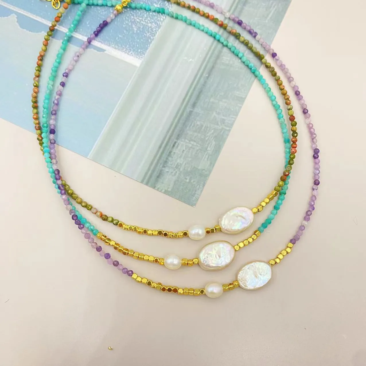 Baroque Freshwater Pearl Beaded Necklace For Women Natural Stone Faceted Gold Plated Brass Jewelry Elegant Niche Design