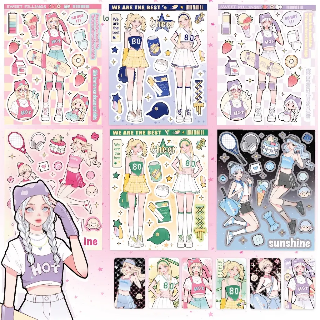 Anime Girl Stickers Cartoon Y2K Subculture Style DIY Decorative Decals For Scrapbooking Journaling Laptop Phone Case