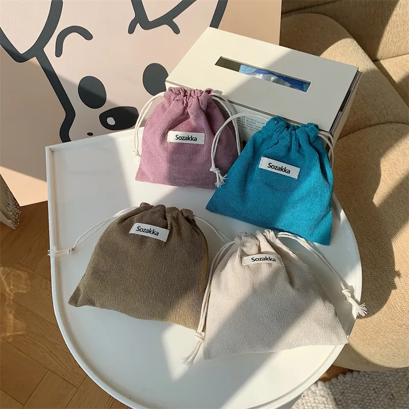 Versatile Corduroy Drawstring Pouch Bag Portable Storage Bag For Makeup Jewelry Coins Soft Travel Organizer For Women
