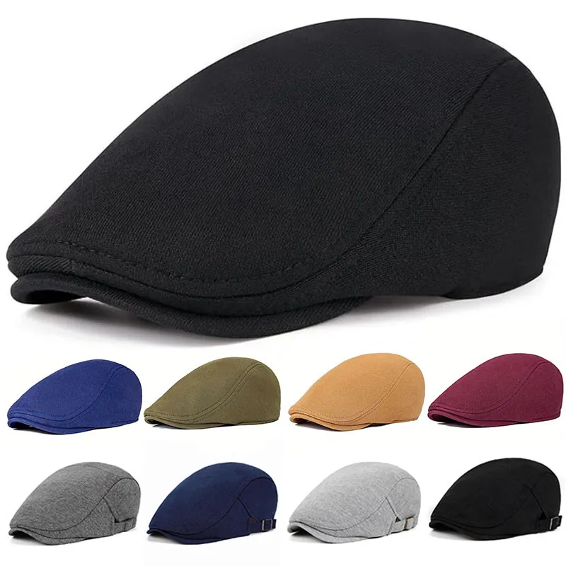 Retro Flat Cap Ivy Newsboy Hat Cotton Blend Adjustable British Style For Men Women Breathable Casual Driving Solid Color