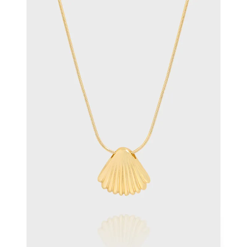925 Sterling Silver Shell Pendant Necklace For Women 18K Gold Plated Snake Bone Chain Minimalist Elegant Jewelry Gift