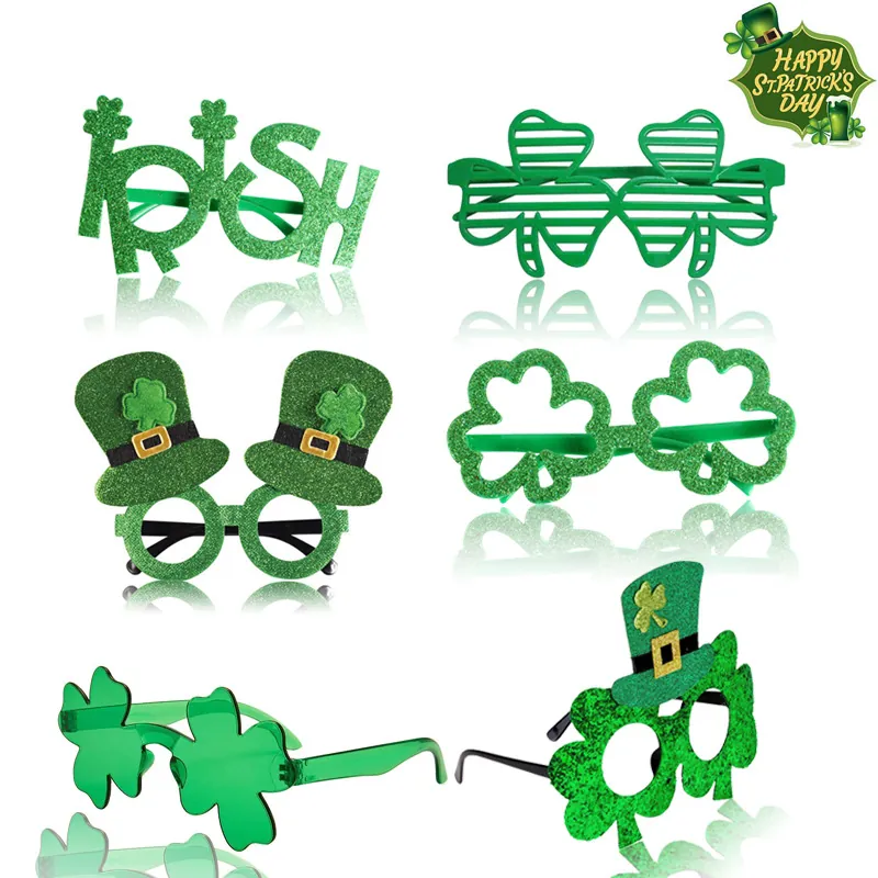 St Patrick's Day Party Glasses Green Shamrock Clover Glitter Irish Costume Accessory For Leprechaun Day Celebration