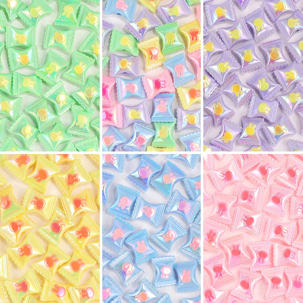Acrylic Candy Shape Beads With Rabbit Design Iridescent Macaron Colors For DIY Jewelry Making Necklaces Bracelets