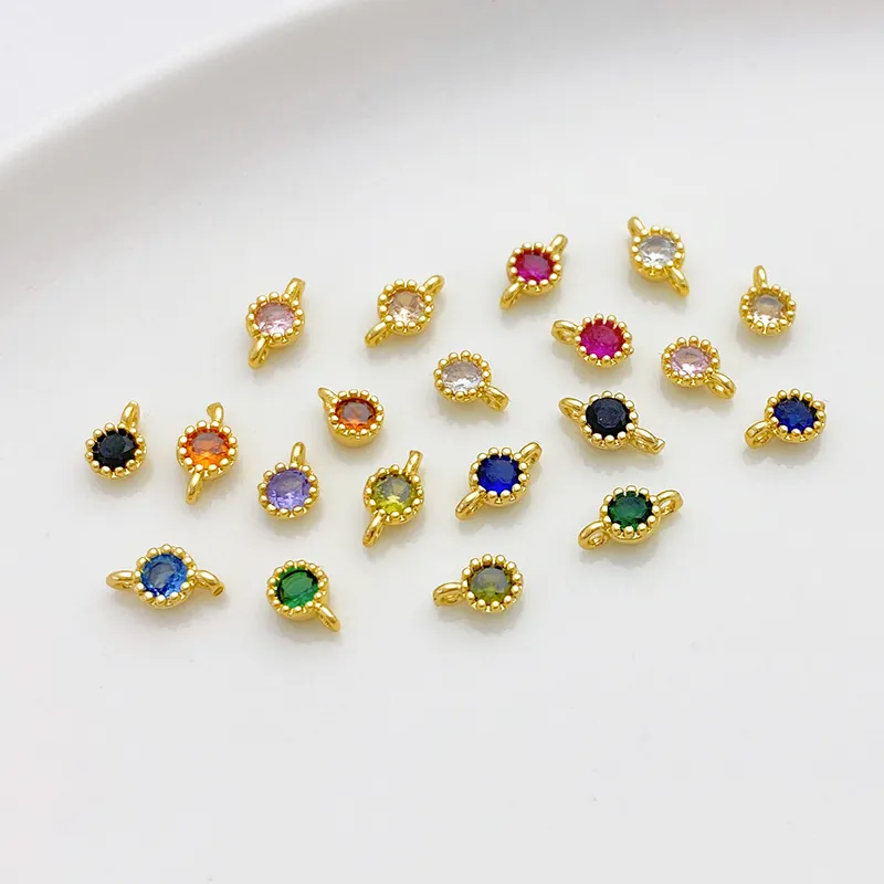 14K Gold Plated Alloy Zirconia Round Bezel Small Pendants Handmade DIY Necklace Bracelet Jewelry Making Accessories For Women