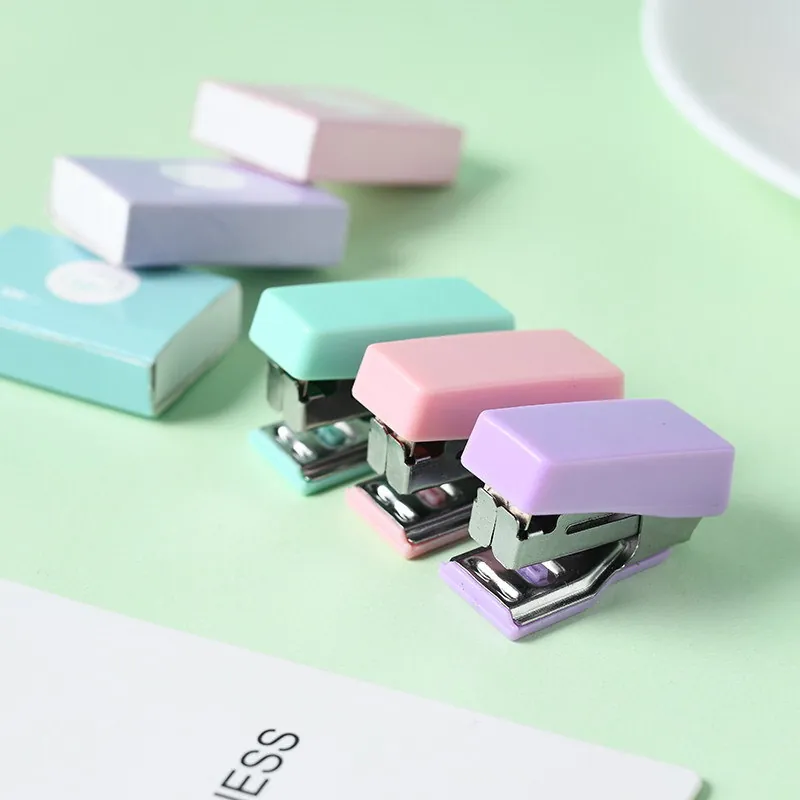 Mini Portable Stapler Plastic Metal Small Handheld Office School Desk Stationery Macaron Colorful Creative