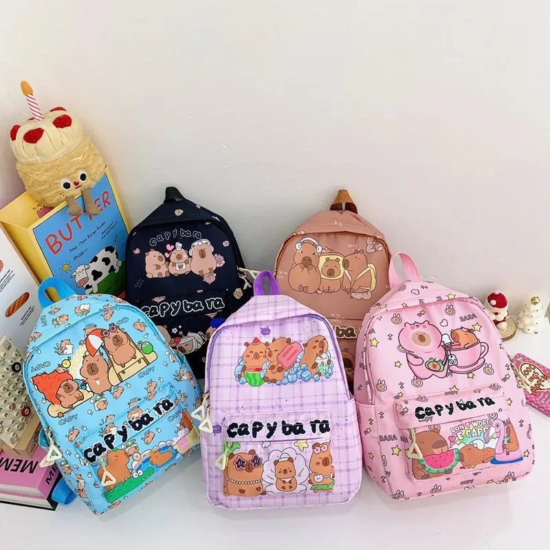 Kids Backpack Cute Cartoon Capybara Printed Nylon Lightweight School Bag For Toddlers Kindergarten Boys Girls