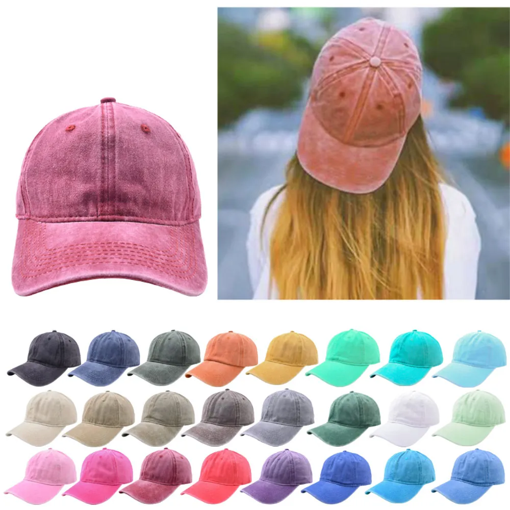 Washed Cotton Baseball Cap Retro Distressed Adjustable Sun Shade Hat Breathable Sports Outdoor For Men Women