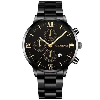 Montre À Quartz Pour Homme Affaires Grand Cadran Bracelet En Acier Inoxydable Calendrier Chiffres Romains Boîtier