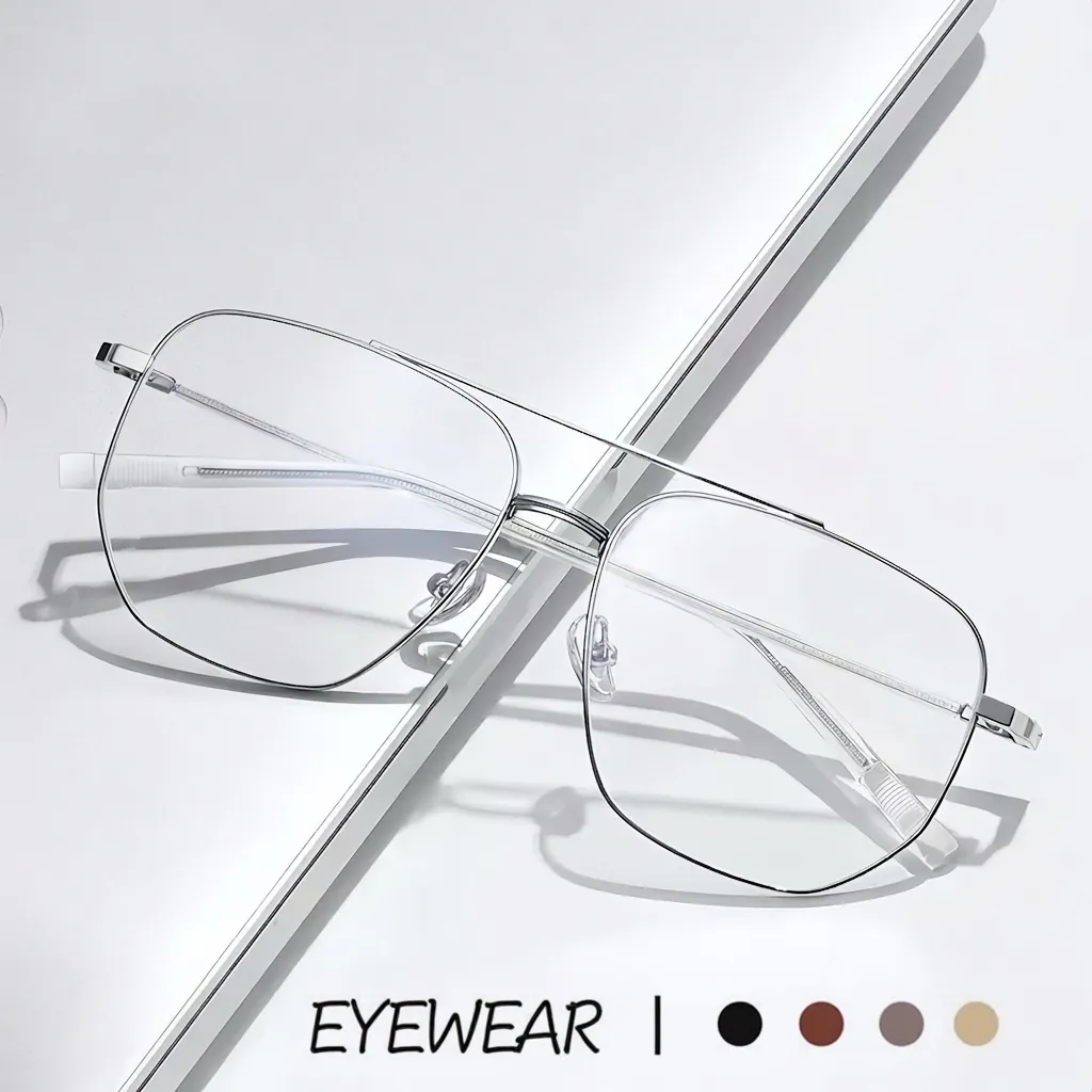 Anti Blue Light Optical Glasses Frame Metal Retro Double Bridge Polygon Large Frame Eyeglasses For Women Men