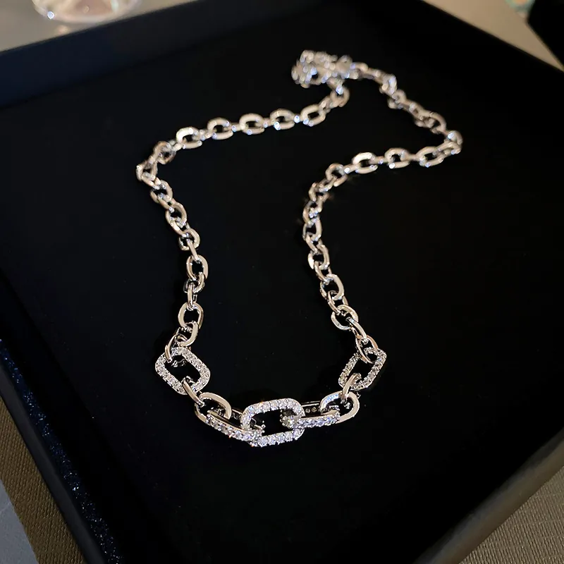 Geometrische Gliederkette Halskette Kupfer Mit Zirkonia Hip Hop Stil Eleganter Schmuck Für Damen Silberton
