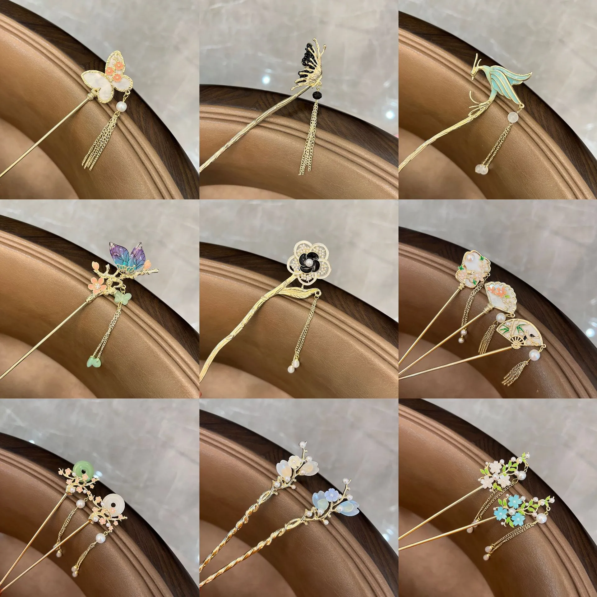 Vintage Chinese Style Alloy Hair Stick With Flower Butterfly Tassel And Faux Artificial Pearl Women Hanfu Hair Accessories