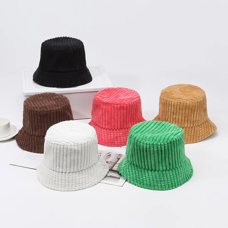 Corduroy Bucket Hat Solid Color Wide Brim Sunshade Fisherman Cap Retro Adjustable Soft For Women Men Vintage Outdoor