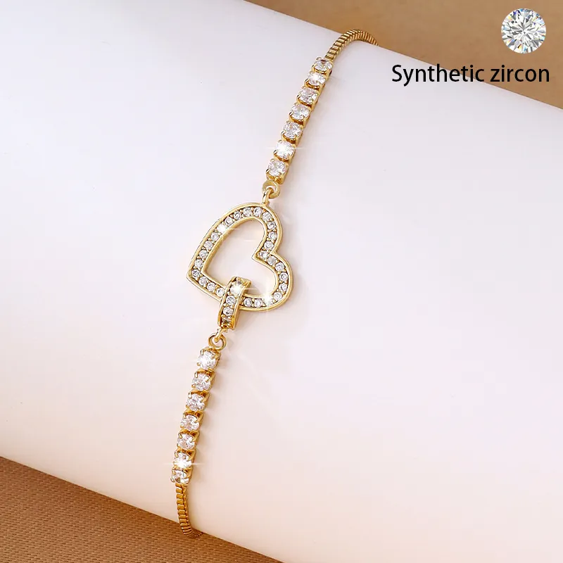 Fashion Korean Copper Heart Charm Bracelet For Women Minimalist Inlaid Zirconia Gold Silver Plated Jewelry Gift Accessories