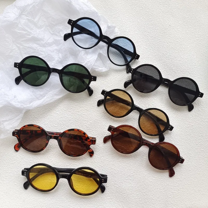 Women Round Frame Sunglasses Vintage Retro UV400 Protection Resin Frame PC Lens Fashion Outdoor Travel Eyewear