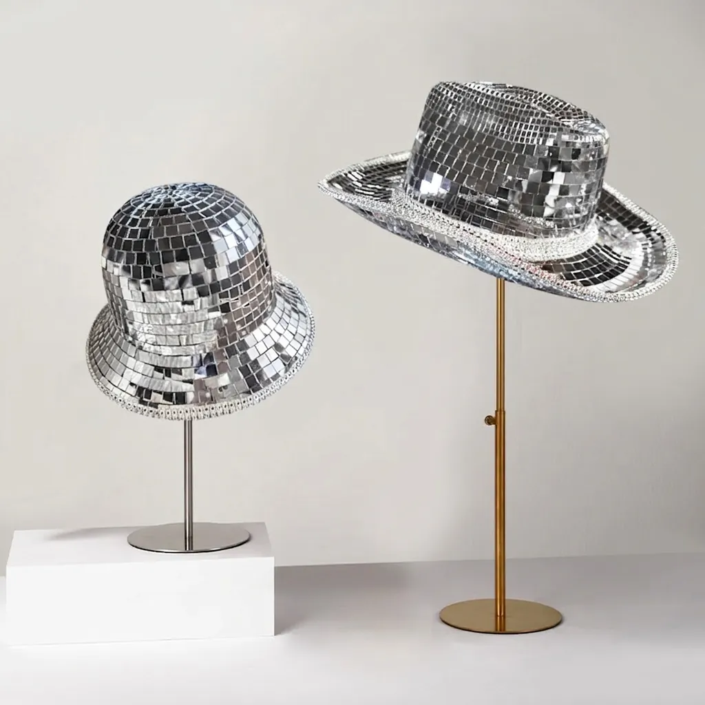 Cappello Da Cowboy Specchio Disco Ball Piastrelle Di Vetro Riflettenti Cappelli Bucket Luccicanti Per Feste Festival Musicali Accessorio Clubwear