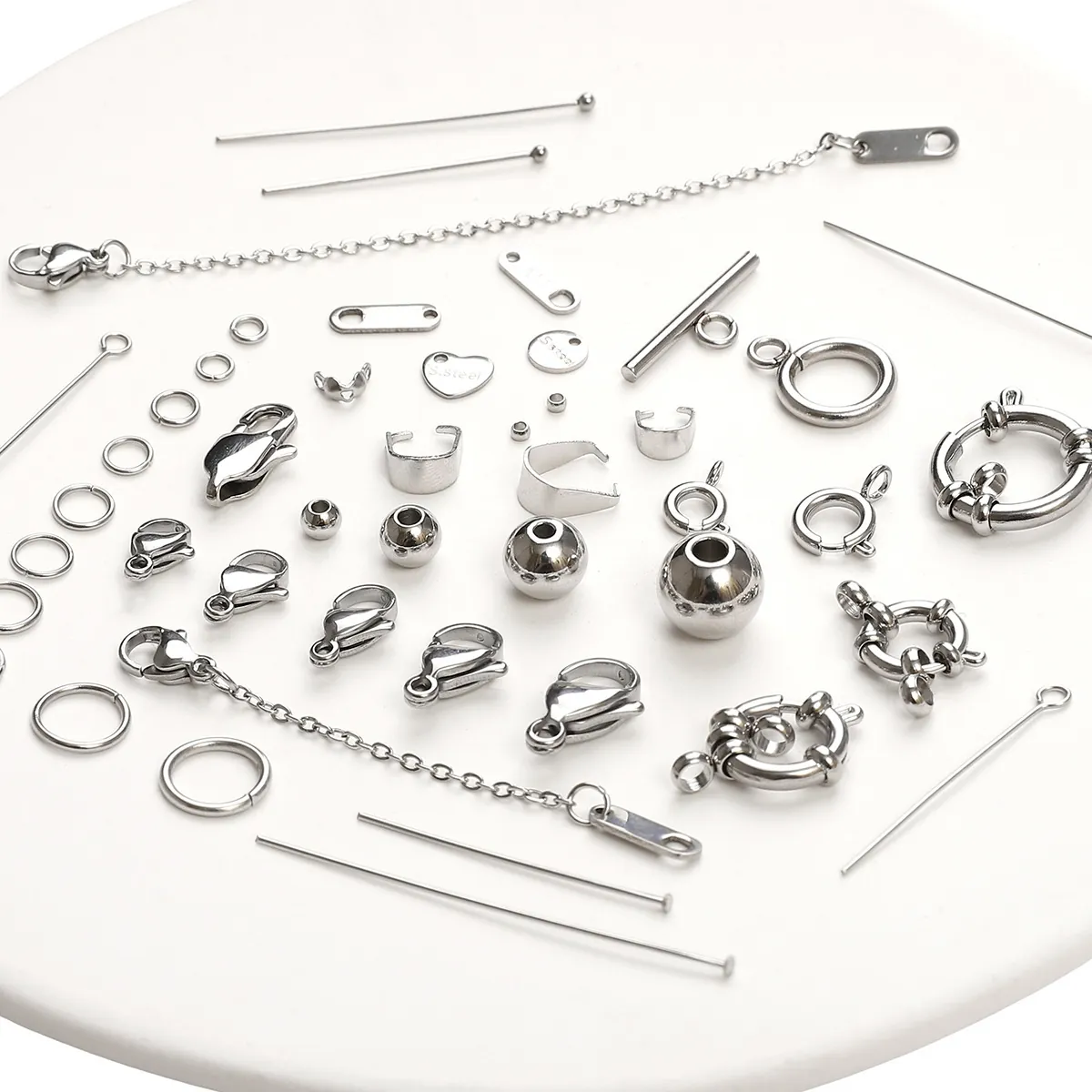 Edelstahl DIY Schmuckzubehör Karabinerverschlüsse Biegeringe Ösenstifte Kopfstifte Für Halsketten Armband Herstellung Bastelbedarf