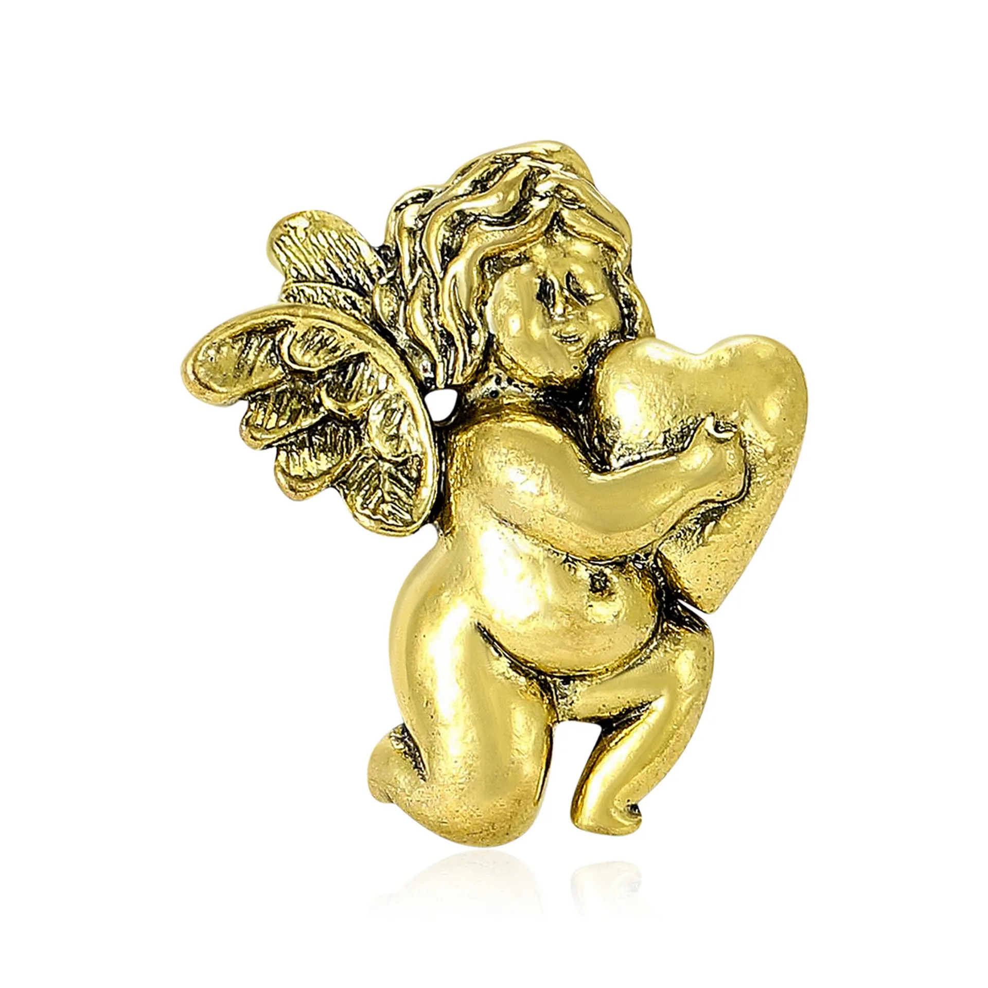 Retro Angel Cupid Holding Heart Brooch Pin Alloy Vintage Minimalist Plated Clothing Accessory For Men Women