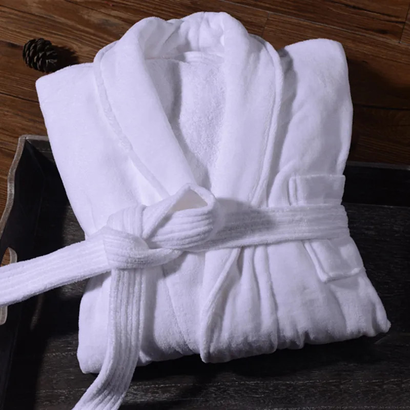Pure Cotton Hotel Bathrobe Sheared Velvet Soft Thick Absorbent Shawl Kimono Collar Sleepwear Spa Robe Unisex