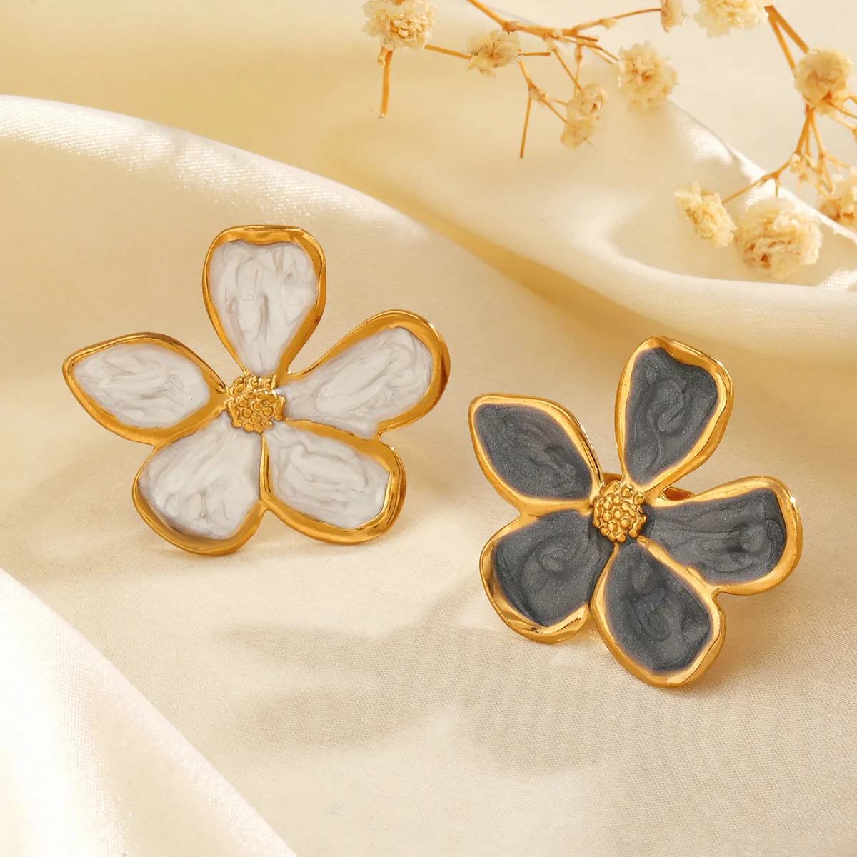 Bague Fleur De Frangipanier Vintage Acier Inoxydable Émail Floral Élégant Bijoux Rétro Pour Femmes