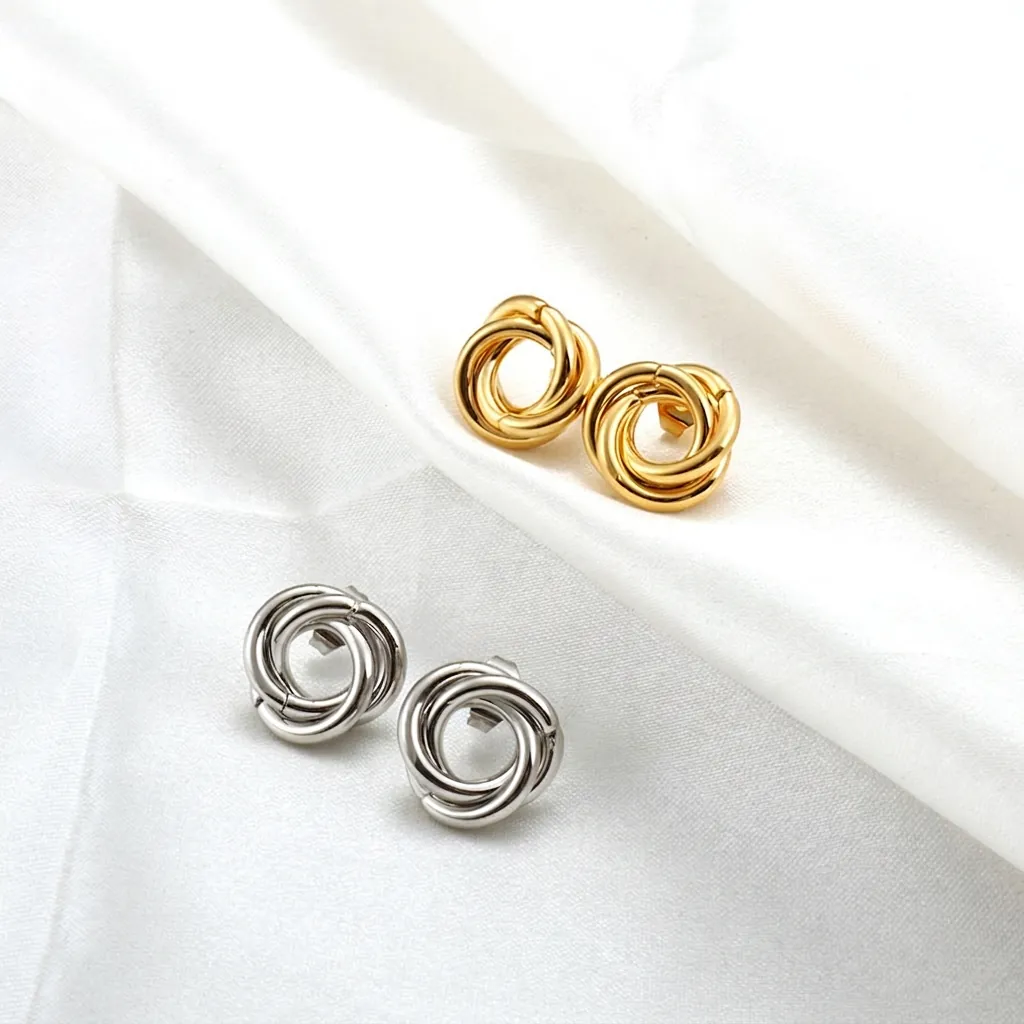 Twisted Knot Stud Earrings Stainless Steel Intertwined Round Circle Minimalist Polished Elegant Fashion Jewelry Women