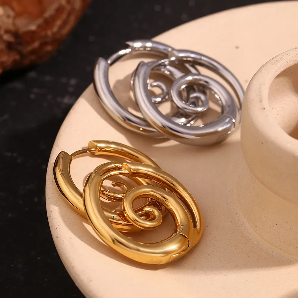 Spiral Wirbel Creolen 18K Vergoldet Edelstahl Geometrischer Minimalistischer Schmuck Für Frauen Modern Trendig Nische
