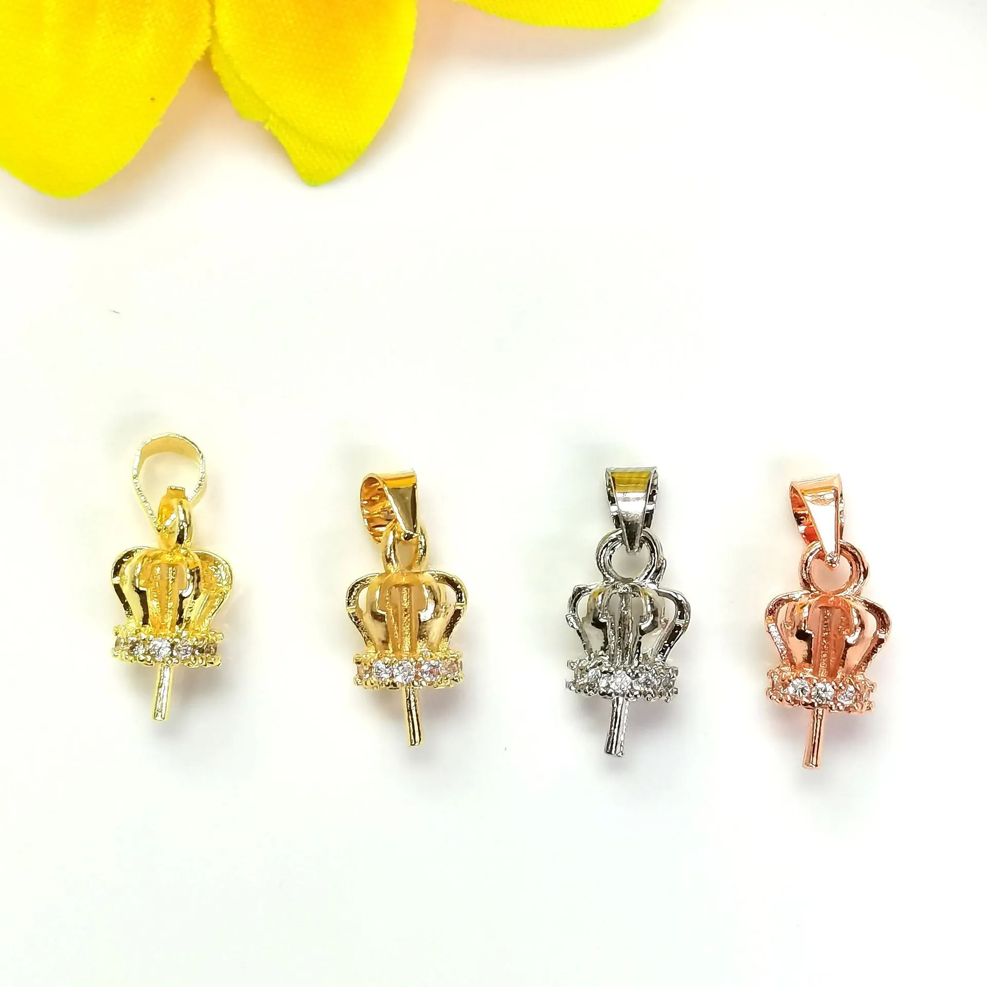 Crown Pendant Connector Gold Plated Copper Rhinestone Artificial Pearl Bead Cap Jewelry Making Materials DIY Handcrafted Accessorie