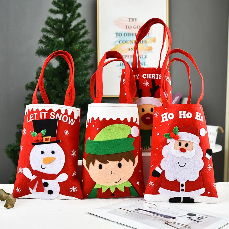 Weihnachtsgeschenktüten Filz Leinen Kordelzugbeutel 3D Nikolaus Schneemann Rentier Gnom Xmas Feiertag Süßigkeiten Beutel