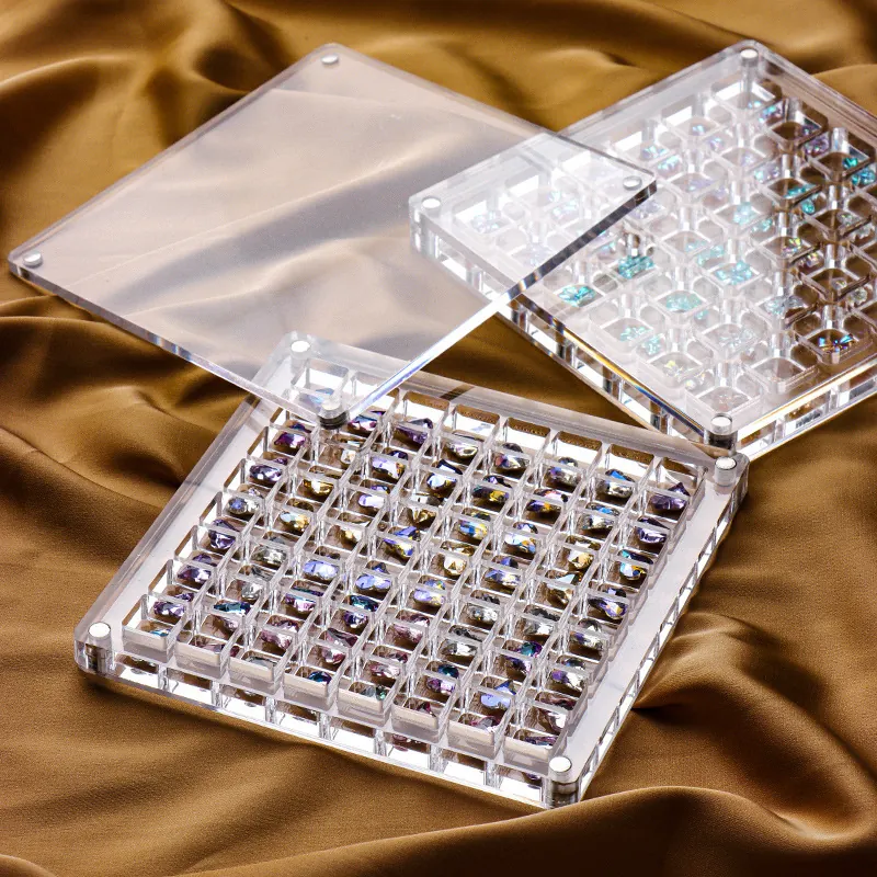 Magnetic Acrylic Nail Art Storage Case Clear Multi Grid Rhinestone Jewelry Display Tray Organizer For Beads Charms