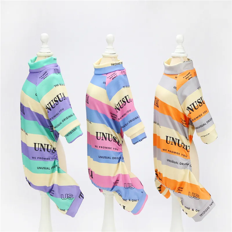 Pet Dog Jumpsuit Pajamas Striped Knitted Soft Breathable Four Legged Home Wear For Small Dogs British Style