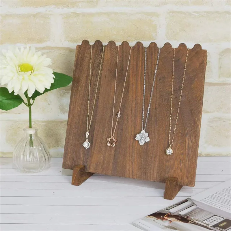 Présentoir À Bijoux En Bois Massif Support De Collier Dentelé Organisateur De Rangement En Bambou Pour Bureau