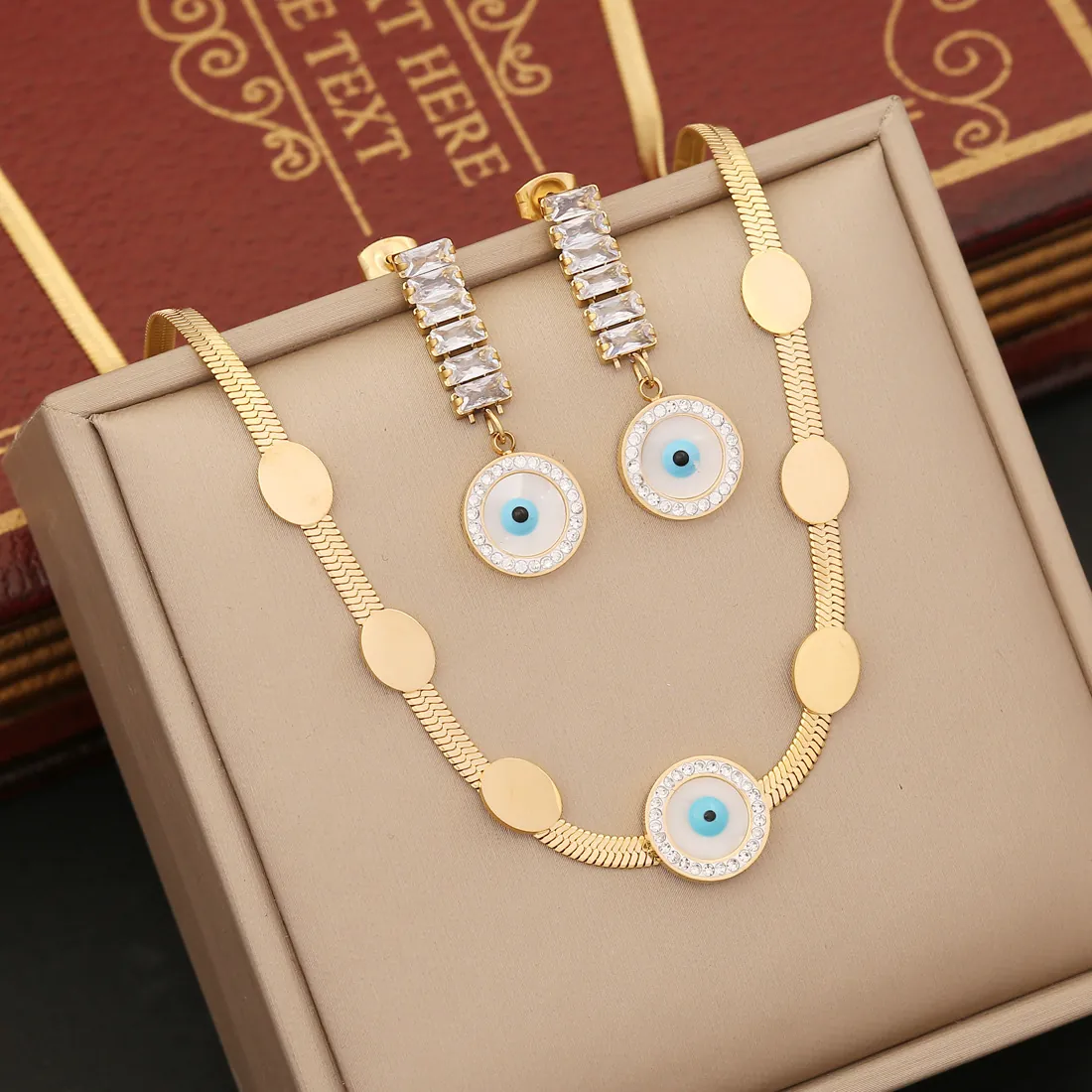 Halskette Und Ohrringe Böser Blick Schmuck Edelstahl Mit Zirkon Inlay Tropfendes Öl Mode Für Frauen