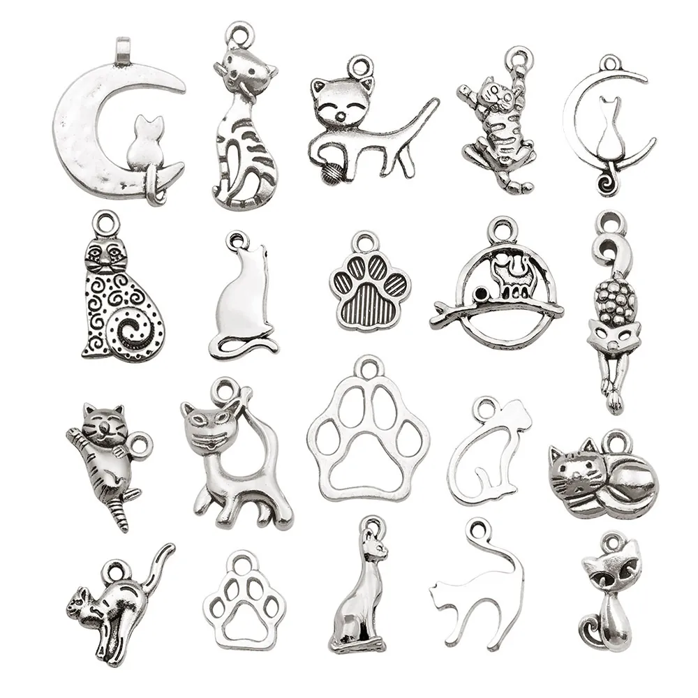 Cat Animal Charms Pendants Zinc Alloy DIY Jewelry Making Accessories For Necklace Bracelet Keychain Findings Vintage Style