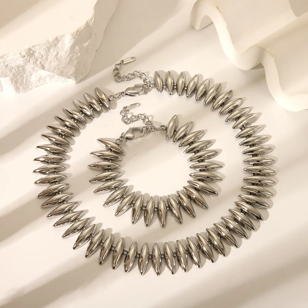 Collier Et Bracelet En Acier Inoxydable Avec Perles Navettes Style Industriel Accessoire Étanche Hypoallergénique Pour Femme