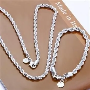 925 Sterling Silver Rope Chain Necklace Twist Design High Polish Finish Minimalist Hip Hop Punk Jewelry Accessory For Men Women