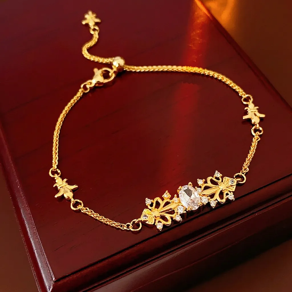Bracciale Iris Traforato In Rame Con Zircone Chiusura Scorrimento Regolabile Stile Retro Elegante Donne
